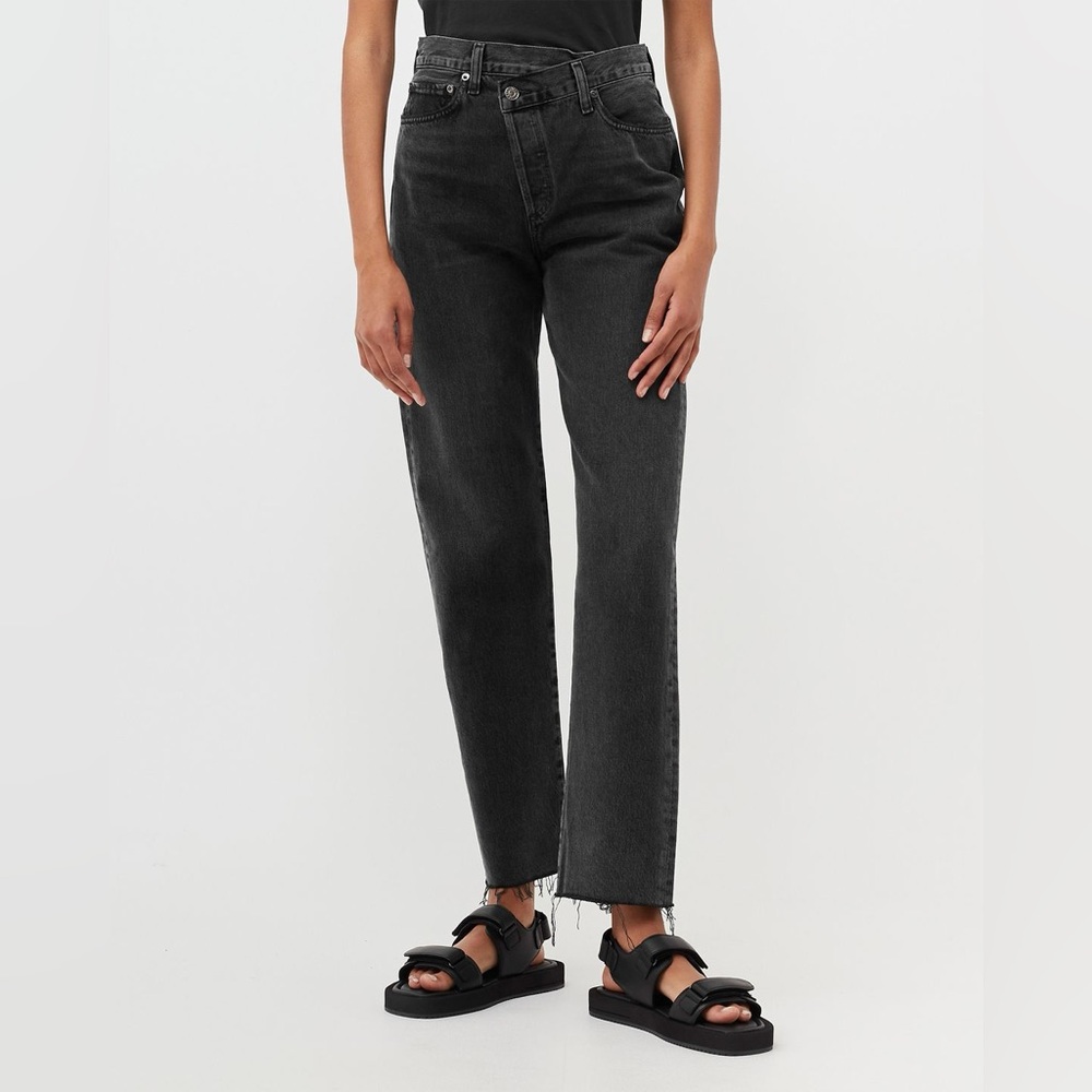 Agolde Black Crisscrossed Straight Leg Jeans